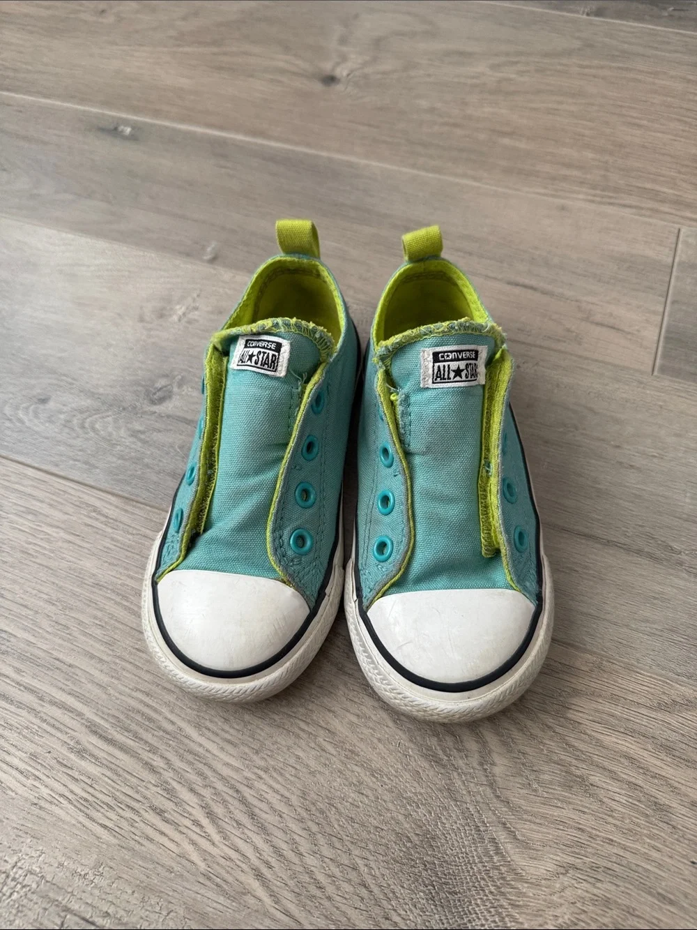 Converse Kids velcro Sneakers in Teal with Lime Trim